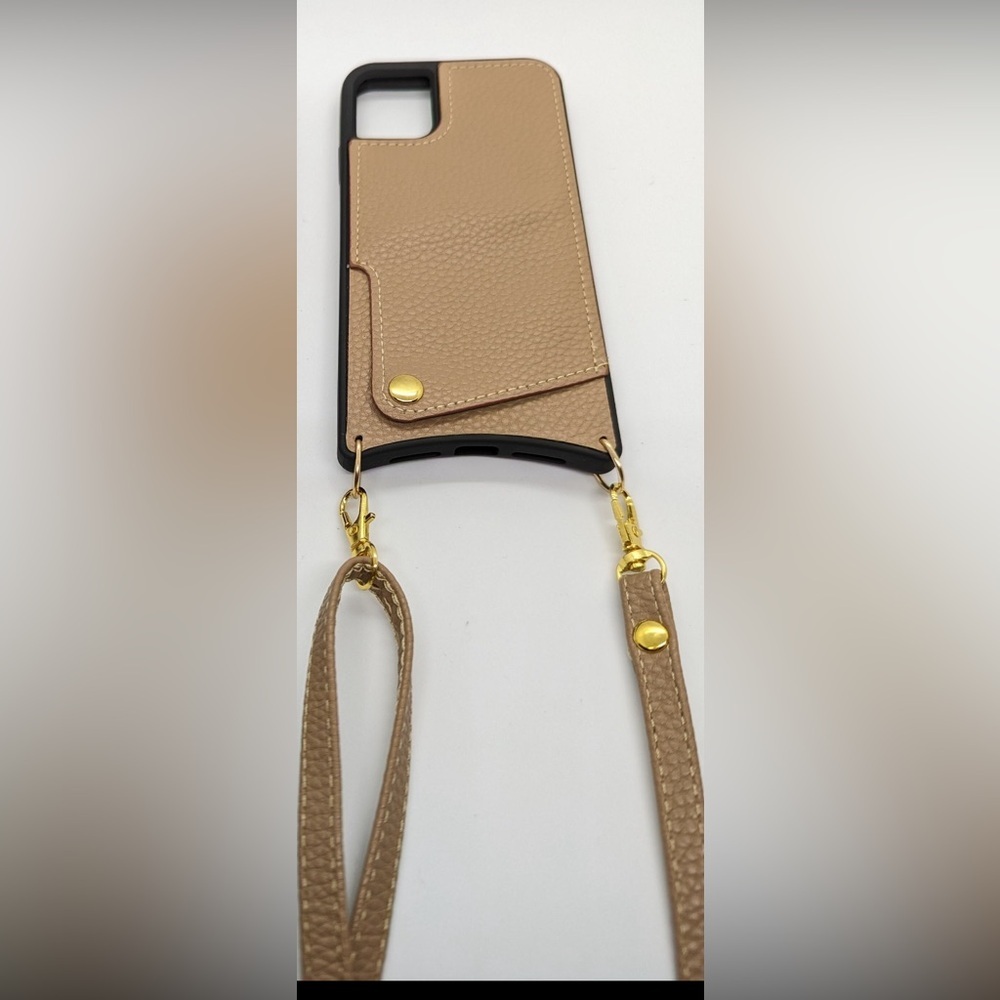 Slim Eco-Leather iPhone Case with Strap for iPhone 12 Pro Max- tan - Picture 3 of 6